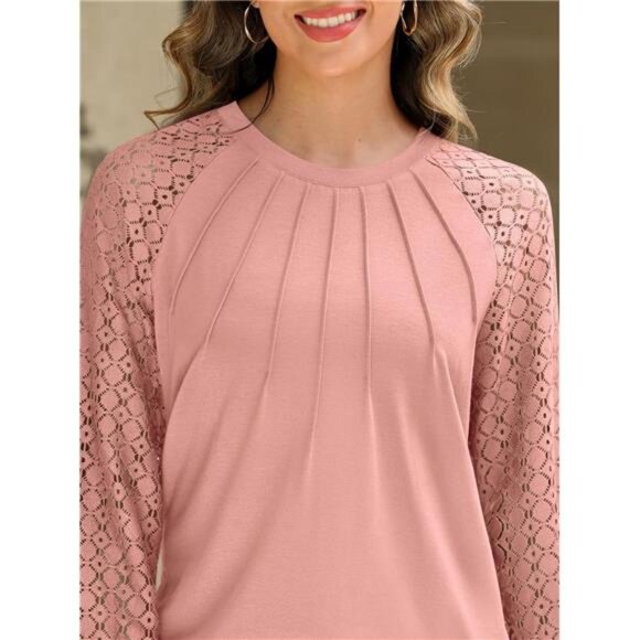 Women’s Long Sleeve Lace Tops,‎ Business Casual Knitted Blouses - Fall Fashion - Picture 5 of 7